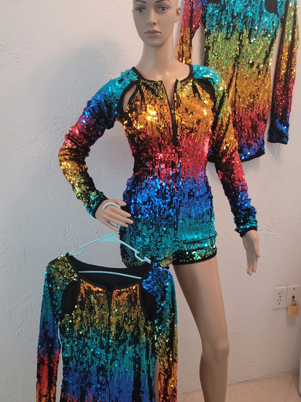 3 Weissman Multicolor Sequin Long-Sleeve Rompers